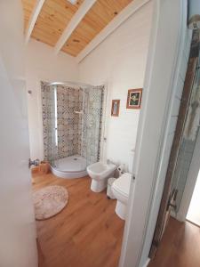 卡梅隆Las Igoa的带淋浴、卫生间和盥洗盆的浴室