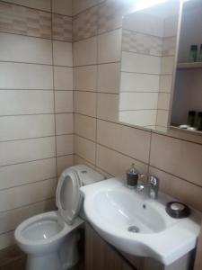 巴特斯欧AMPELOS ANDROS的一间带水槽、卫生间和镜子的浴室