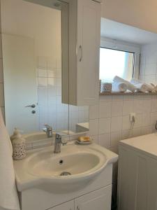 塞尔察Holiday house Misetic的白色的浴室设有水槽和镜子