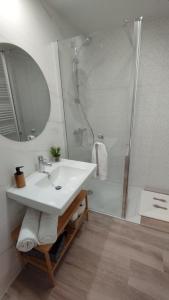 毕尔巴鄂Habitación con baño privado Bilbao的浴室配有白色水槽和淋浴。