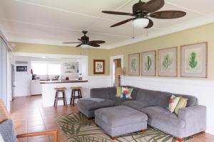 卡帕阿OceanFront Kauai - Harmony TVNC 4247的带沙发和吊扇的客厅