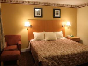 北斯托宁顿星尘汽车旅馆的配有一张床和一把椅子的酒店客房