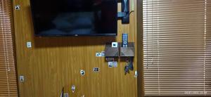 阿拉木图Apartment in a guest house的墙上的平面电视及其贴纸