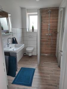 WeierMuhrbach的带淋浴、卫生间和盥洗盆的浴室
