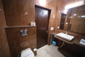 阿格拉Bansi Home Stay的一间带卫生间、水槽和镜子的浴室