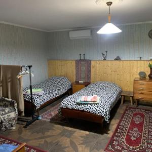 西格纳吉Sofya的一间设有两张床和一个梳妆台的房间,一间设有