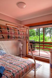 SilvanTreetops - Yarra Valley Country Apartment的一间带双层床的卧室和一个阳台