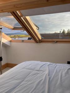 罗西斯波因特Sligo Bay Lodge的卧室配有白色的床和窗户。