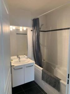勒阿弗尔Vivez en appartement en centre-ville - Hotel de ville - 1 ch的白色的浴室设有水槽和淋浴。
