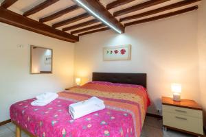 苏比亚诺La Finestra Sul Fiume的一间卧室配有一张床,上面有两条毛巾