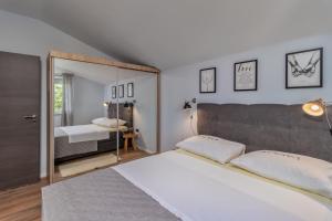 里耶卡Adastra apartments with a privat parking的一间卧室配有一张大床和镜子