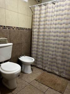 奇莱西托Departamento Cristo del Portezuelo II的一间带卫生间和淋浴帘的浴室