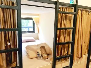 布罗莫Bromo Dormitory & Camp的一间卧室配有一张双层床和窗户