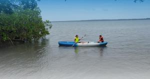 博卡斯德尔托罗Coco Key EcoLodge - Breakfast - Sea的两人乘坐蓝色的独木舟