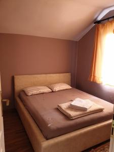 斯科普里Vila Fantastico的一间卧室配有带两个枕头的床和窗户