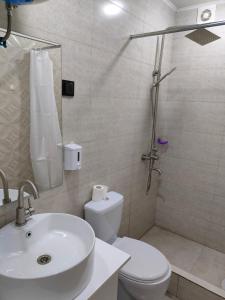 LermontovoMATEVOSYAN`S Rest House的一间带水槽、卫生间和淋浴的浴室