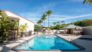 科纳Country Club Villas 341的一个带椅子的游泳池,棕榈树