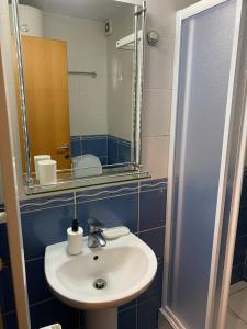 克鲁舍瓦茨Apartman Breza 3的一间带水槽和镜子的浴室