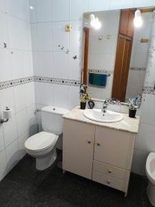 苏安塞斯HABITACIONES PRIVADAS - CASA RURAL - Baño compartido con los anfitriones的一间带卫生间、水槽和镜子的浴室