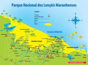 巴雷里尼亚斯Pousada La Duna Lençóis Maranhenses的一张拉普拉普国家狗雷亚尔地图