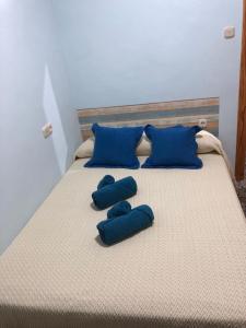 莱图尔Casa Chorreón的一张带蓝色枕头和蓝色枕头的床