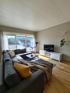 特罗姆瑟Aurora apartment in Kvaloya Tromso的带沙发和电视的客厅