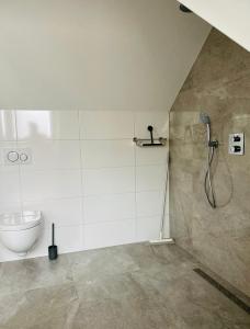 海滨诺德韦克Duinzand的带淋浴和卫生间的浴室