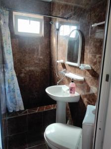 苏呼米Гостевой дом ИРИНА的一间带水槽、卫生间和镜子的浴室