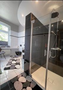 奥斯纳布吕克Time2Lounge的带淋浴的浴室和玻璃门