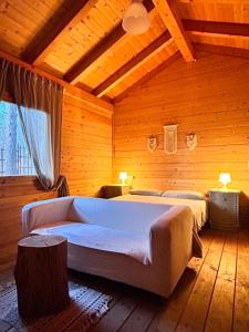 苏比亚科尼多德尔尼比奥住宿加早餐旅馆的木制客房内的一间卧室配有两张床