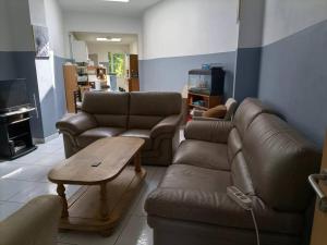 蒙斯City House - Idéal pour groupes的带沙发和咖啡桌的客厅