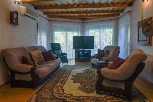 TiszaugKis Tisza fishing guest house的带沙发和平面电视的客厅