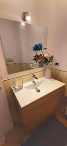 锡罗洛Casa Mia Sirolo的浴室水槽,配有镜子和花瓶