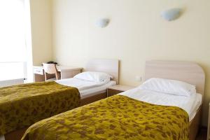 马里扬泊列LUNA Marijampole的酒店客房,配有两张带黄色毯子的床