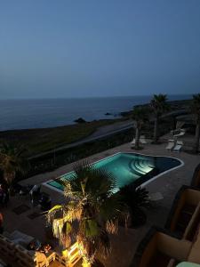潘泰莱里亚布耶马里诺酒店的一座棕榈树和海洋游泳池