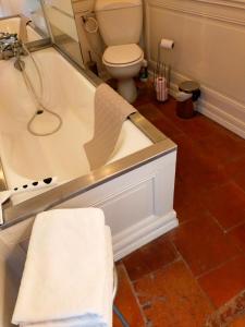 图卢兹Logis de Sainte-Scarbes的浴室配有卫生间和带水槽的浴缸。