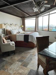 圣米格尔-德阿连德Casa Grande Luxury Boutique Hotel的一间卧室设有一张大床和一个大窗户