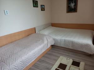西格伏沙尔克Вила Боби的配有两张单人床的客房,铺有地毯