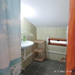 兹拉蒂博尔多布拉公寓的浴室配有盥洗盆、镜子和盥洗盆