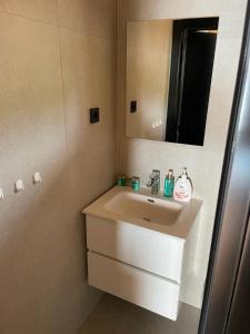 穆泰尔岛Golden Haven Luxe Glamp Resort的一间带水槽和镜子的浴室