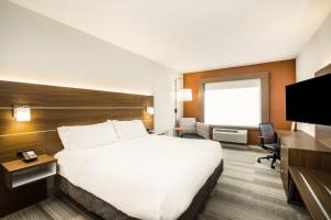 Dakota DunesHoliday Inn Express & Suites Sioux City North - Event Center, an IHG Hotel的酒店客房设有一张大床和一台电视。