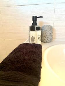 卡西罗彼卡多Spenny Sunrise Apartment的浴室提供2瓶肥皂和水槽。