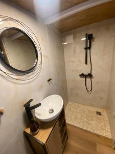 Tiny house Malý gurmán的一间带水槽和镜子的浴室