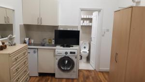 伦敦30 willesden lane的厨房配有洗衣机和水槽