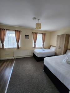 都柏林Lovely Private Room的酒店客房带两张床和两个窗户