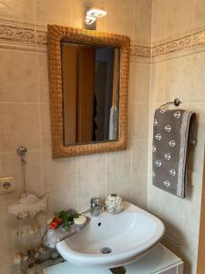 青斯特Wellenwiese 29的浴室设有白色水槽和镜子