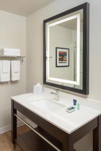 绍姆堡Four Points by Sheraton Chicago Schaumburg的一间带水槽和镜子的浴室