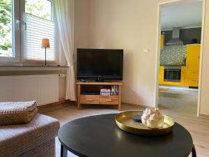 吕格德Ferienwohnung Amselnest的客厅配有电视和桌子