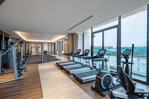 杭州杭州君尚云郦酒店的健身房设有跑步机和椭圆机