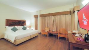 清莱Siam Avari Hotel, Chiang Rai的酒店的客房 - 带一张床、一台电视和一张书桌
